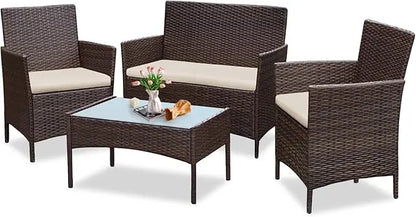 4 Piece Wicker Patio Conversation Furniture Set