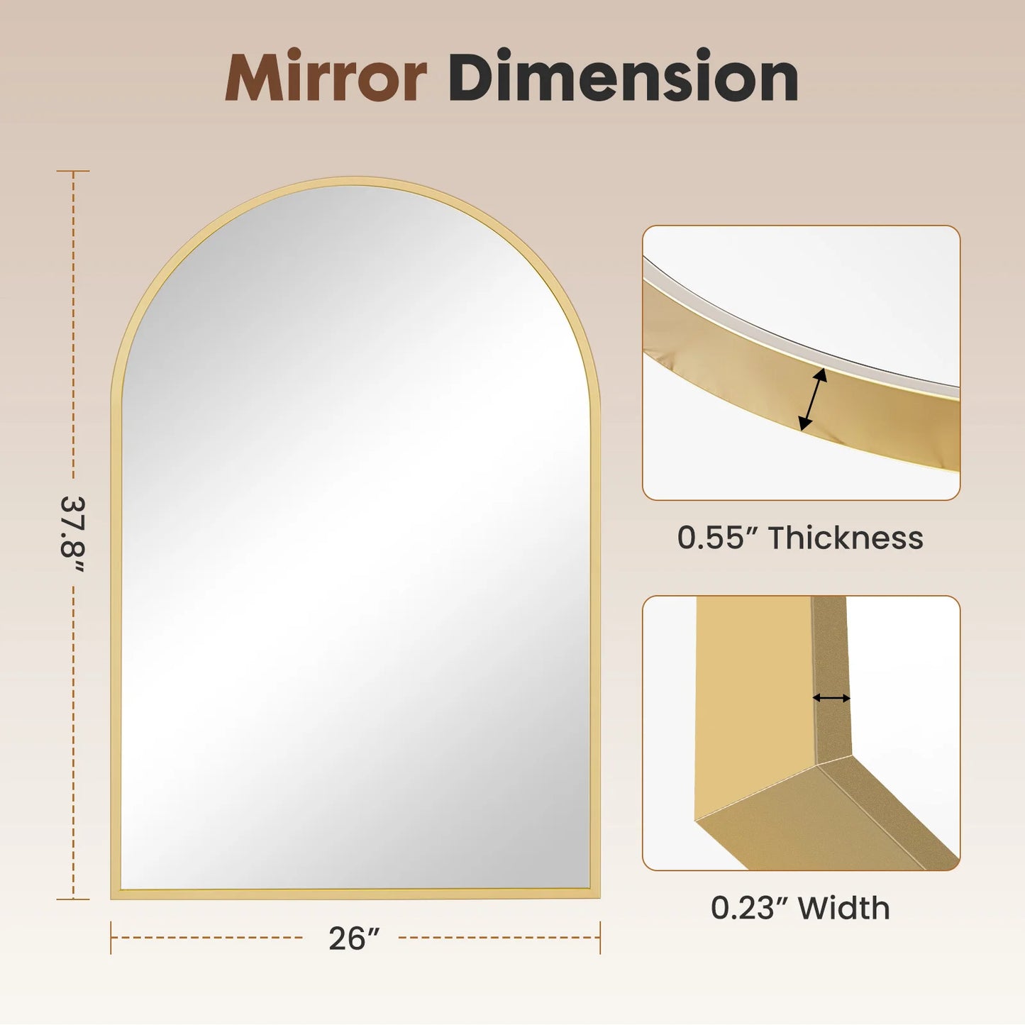 26"x38" Arched Metal Framed Mirror