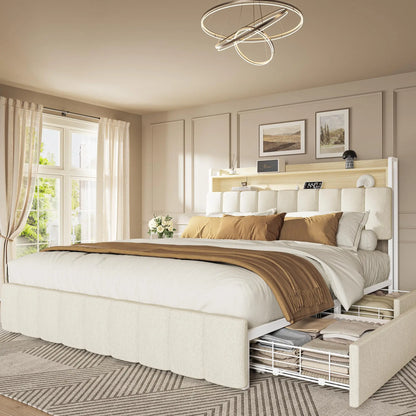 Bed Frame King Size with Upholstered Headboard
