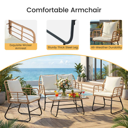 Outdoor 4 Piece Wicker Patio Furniture Set