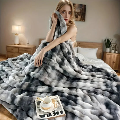 Cozy Faux Rabbit Fleece Blanket / Throw