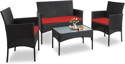 4 Piece Wicker Patio Conversation Furniture Set