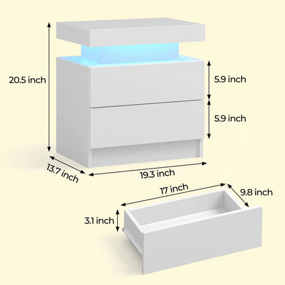 LED Nightstands with 2 Drawers,