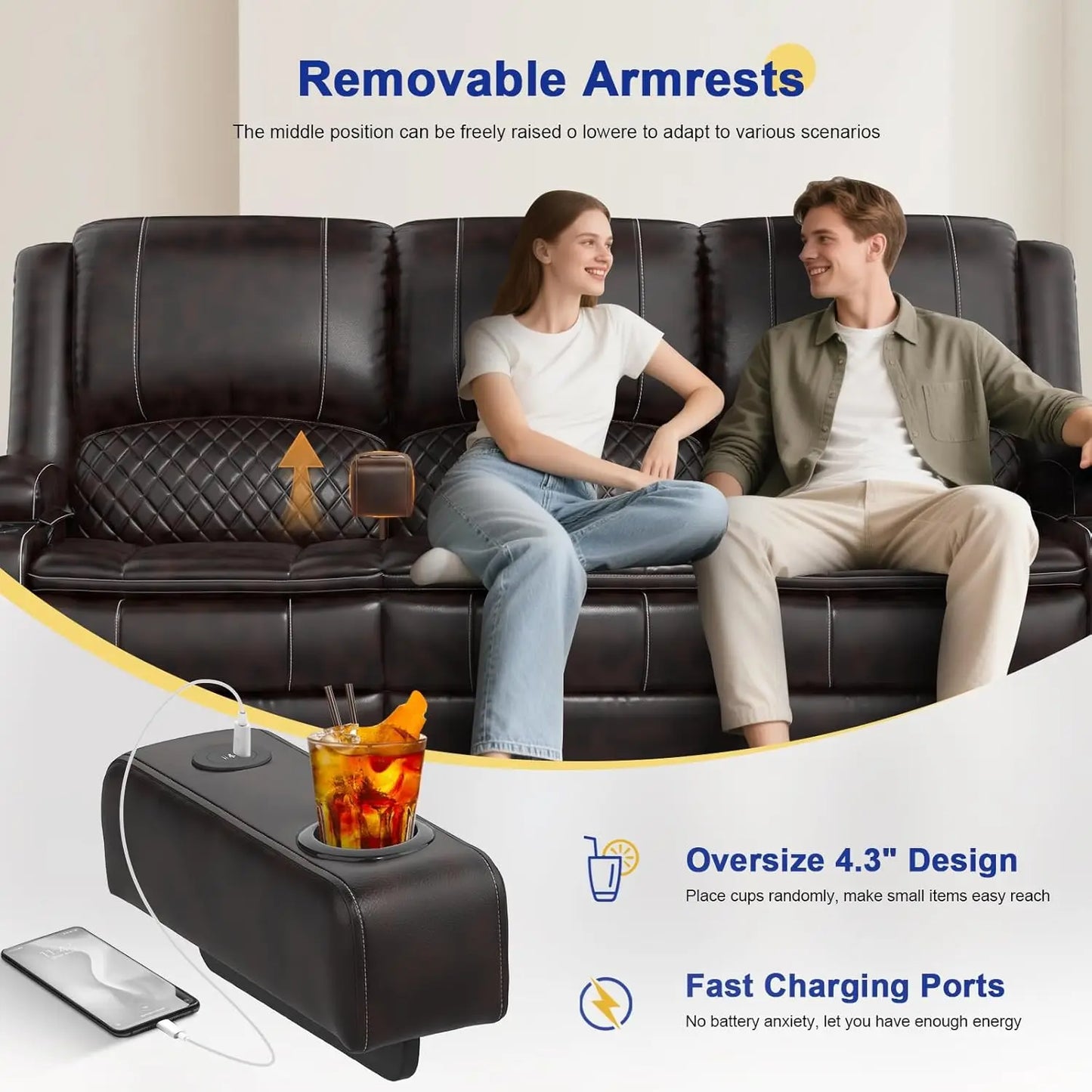3 Seat Recliner Sofa with Console