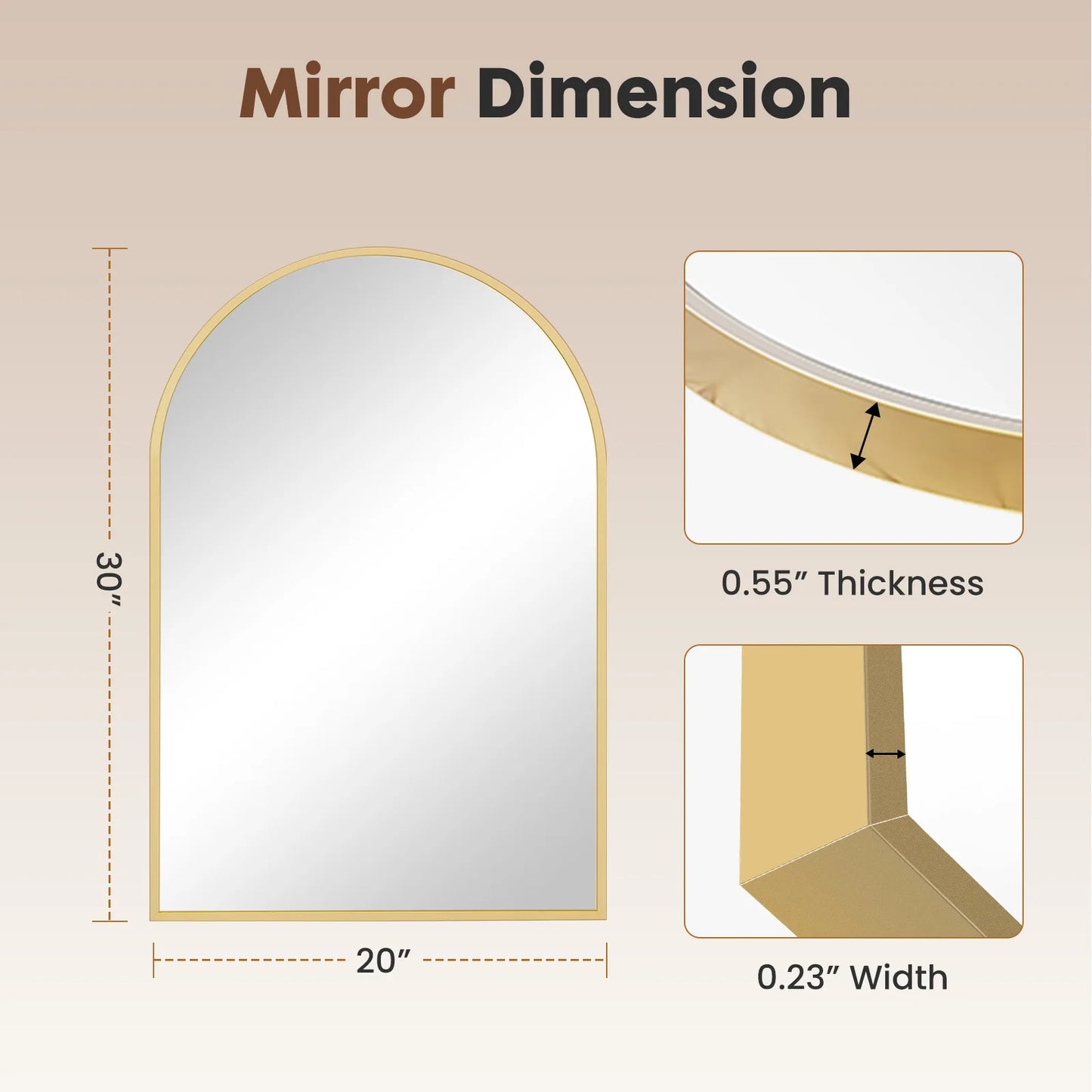 26"x38" Arched Metal Framed Mirror