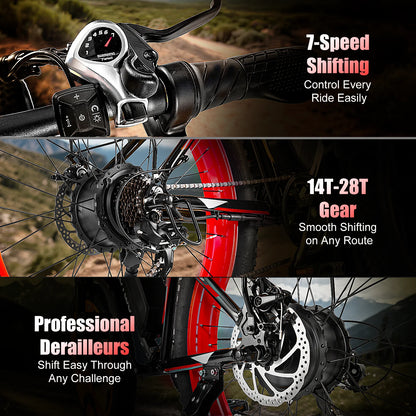 26" Fat Tire Electric Bike for Adults