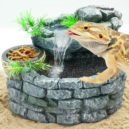 Reptile Water Fountain With Food Dish