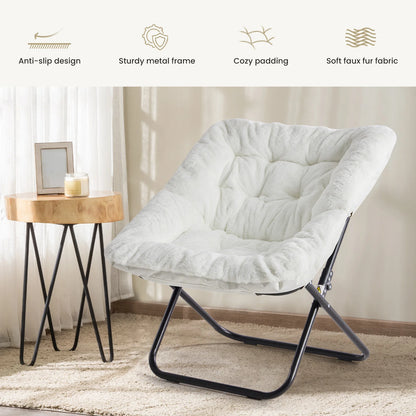 28" Cozy Foldable Faux Fur Saucer Chair