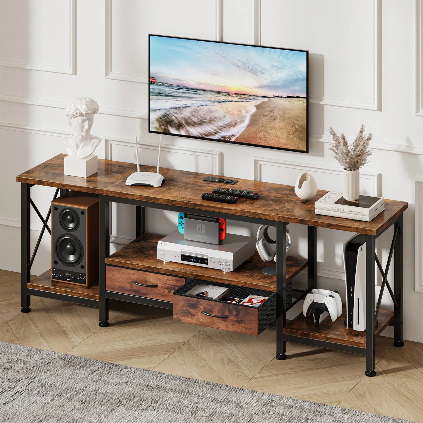 Wooden TV Stand with Drawers